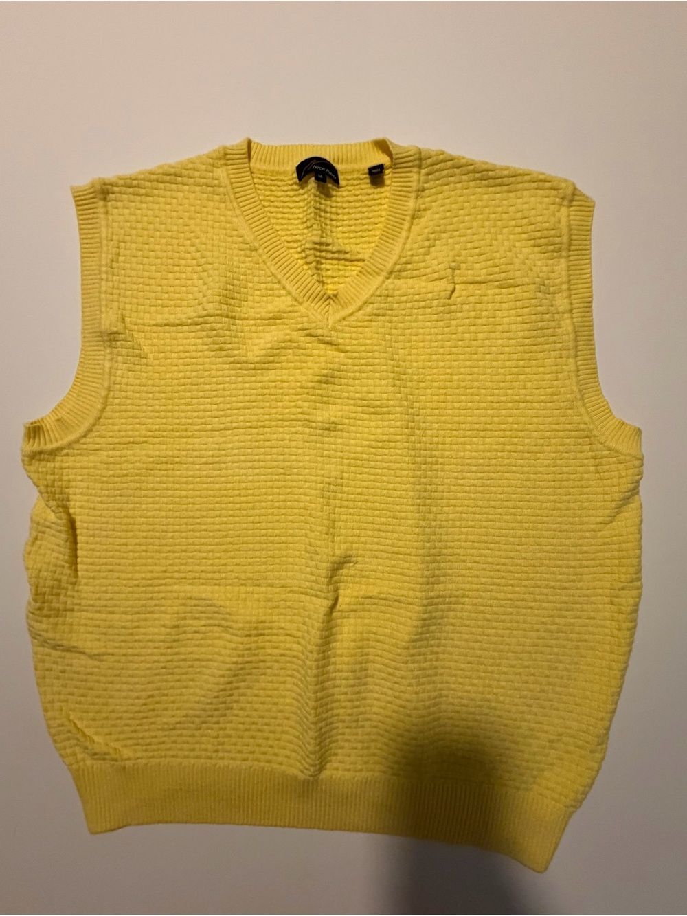 Men's Yellow V-Neck Knit Sweater Vest-Med